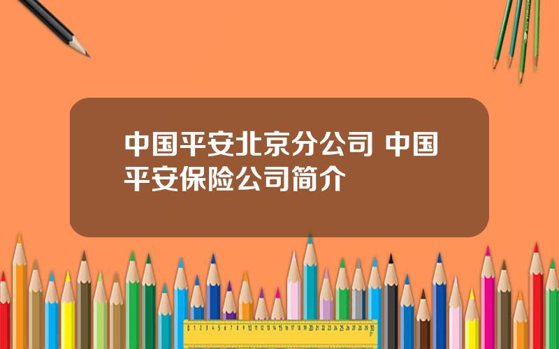 中国平安北京分公司 中国平安保险公司简介